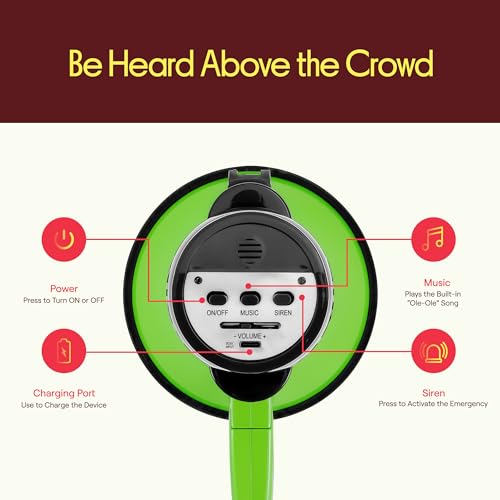 Pyle Rechargeable Green Megaphone with Siren & 30W Power, USB-C Fast Charging, 1200-Yard Voice Range for Crowd Control & Events