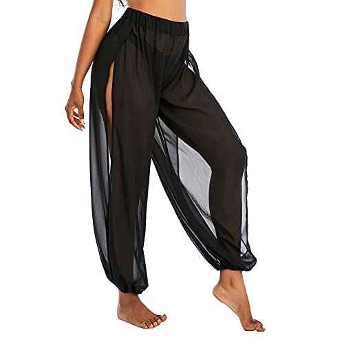 American Trends Sheer Beach Mesh Swimsuit Cover Up Harem Pants for Women High Slit See Through