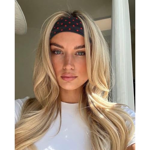 TERSE Headbands for Women Trendy Cherry Print - Non Slip Head Bands Soft Fabric Hair Bands for Workout Yoga Running Sport - Wide Thick Hair Wrap for Girls