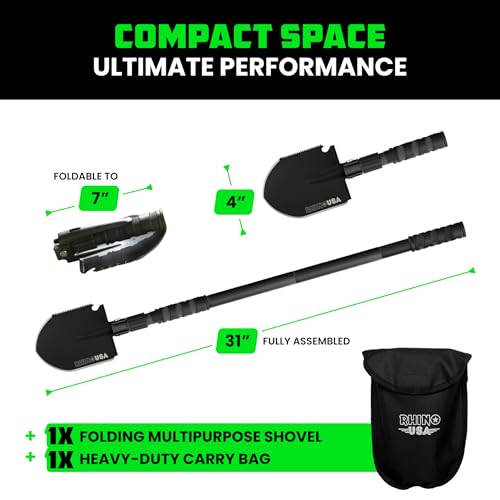Black 31-Inch Survival Shovel with Pick and Multi-Tools - Military Style