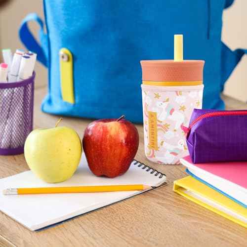 Cute Sleeve for Owala Kids 12oz and Zak Cup 15oz, Neoprene Cover Compatible with Owala Kids Tumbler, Zak Cup, Water Bottle Scratch Resistant Sleeve for Boys Girls to School (Bow&Cherry)