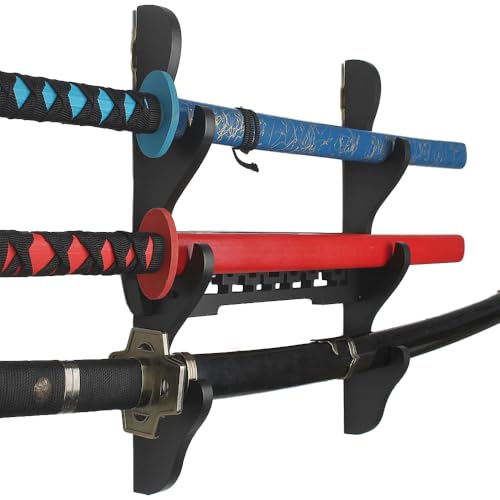 Katana Wall Mount Samurai Sword Display Hanger 3-Tier Black - Versatile Collectible Holder