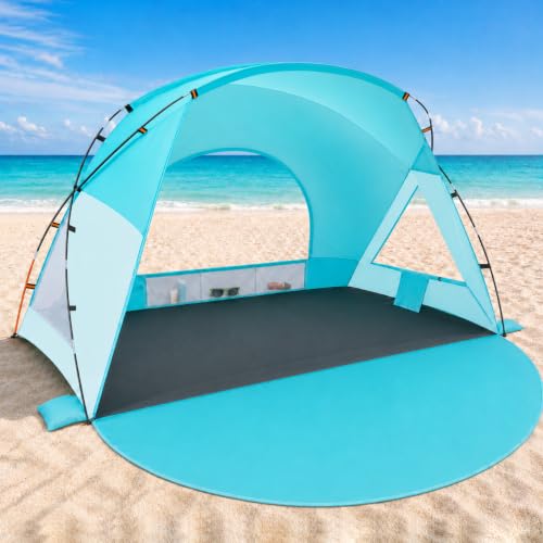 Etto Portable Sun Shelter Beach Tent - 4 Person Turquoise Ocean UPF 50+ Waterproof Canopy