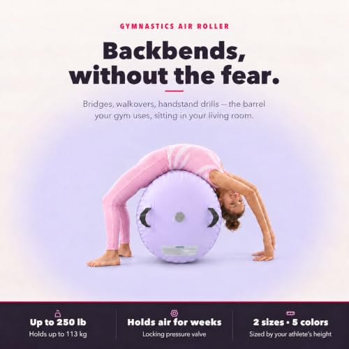 Purple Gymnastics Air Barrel Back Handspring Trainer Inflatable Tumbling Roller for Home Practice (L)39.3"x(Dia)23.6" No Pump