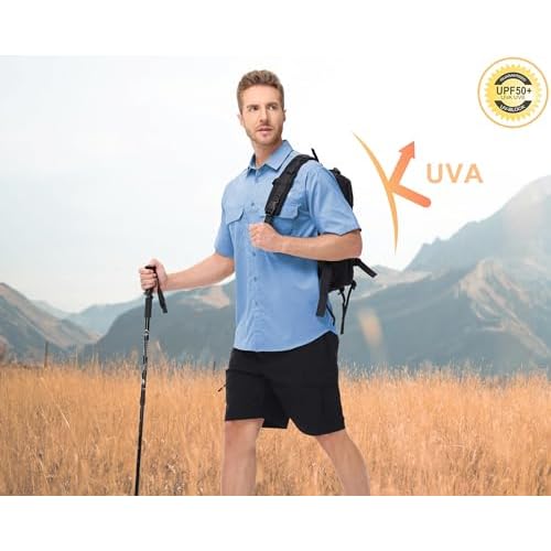Satankud Fishing Shirts for Men Short Sleeve Sun Protection Cooling Hiking Shirt for Travel Safari Camping Work