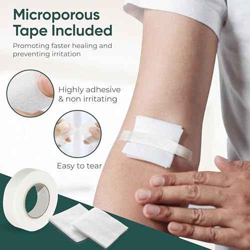 100 pc Large Gauze Pads Sterile for Wounds Bulk 2x2 | Includes 15 Alcohol Wipes & 1 Medical Tape | Non Stick Gauze Pads Sponges | Breathable Mesh First Aid Medical Supplies for Wound Care