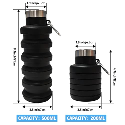 Collapsible Water Bottle,16oz Capacity Portable Reusable Silicone Water Bottle, Leak-proof, with buckle, foldable storage, Lightweight Durable for Fitness, Cycling, Sports, Camping, Hiking (Pink)