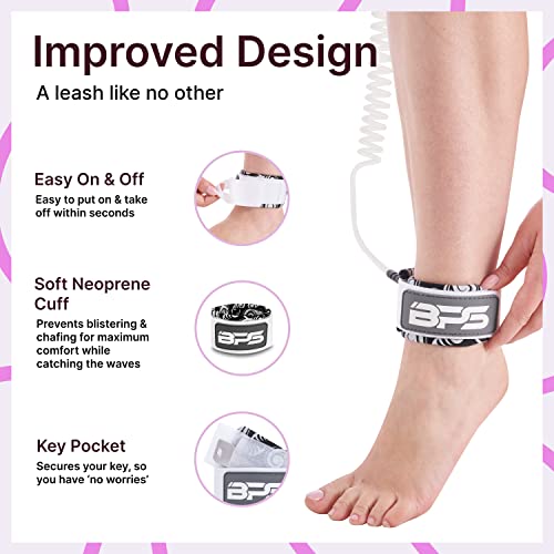 BPS Ultralite 10ft Coiled SUP Leash White - Paddleboard Ankle Leash with Quick Release