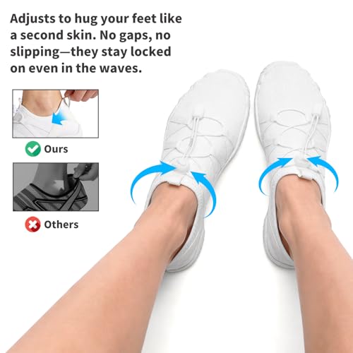 9.5 Women Men Water Shoes - Quick Dry Barefoot Beach & Pool Slip-On, White