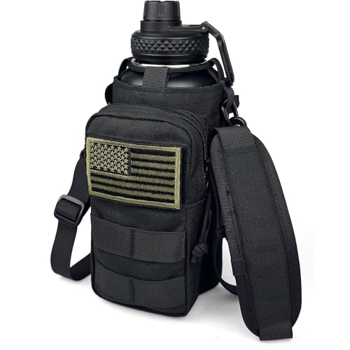 32 Oz Insulated Water Bottle with Sleeve & Strap - All Black, Sports & Hiking