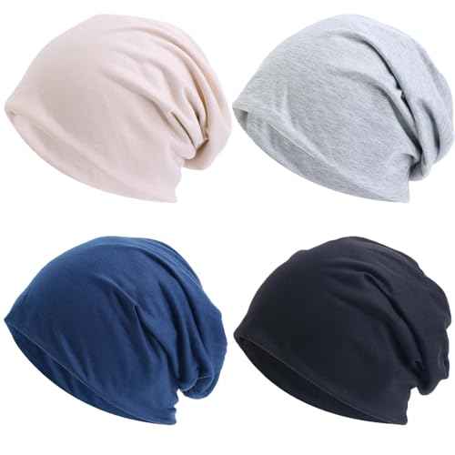 Tergy 4/10/12 Pieces Unisex Beanie Hats for Men Women Slouchy Beanie Hip-Hop Caps Lighweight Soft Skull Caps for Chemo Sleep
