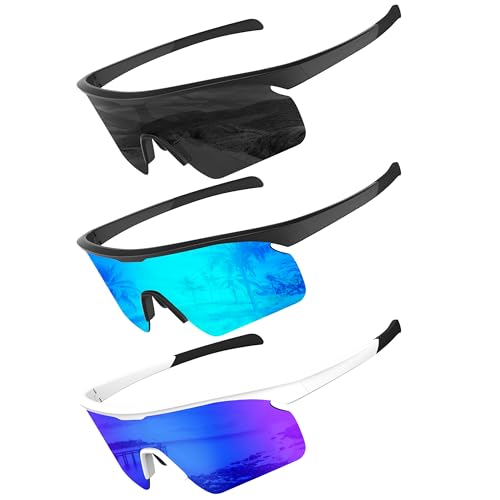 Polarized Sport-Sunglasses-Men Cycling Sunglasses: Running Sun Glasses UV Protection Golf Fishing 3packs