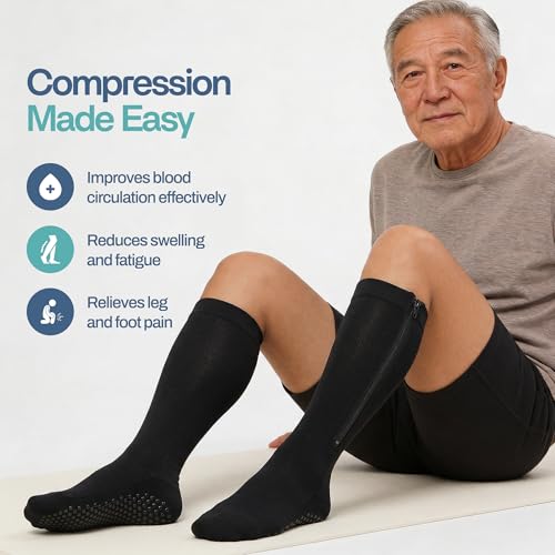 TheraMagic Zipper Compression Socks for Men & Women 20-30mmHg - Non Slip Black Copper 4X-Large