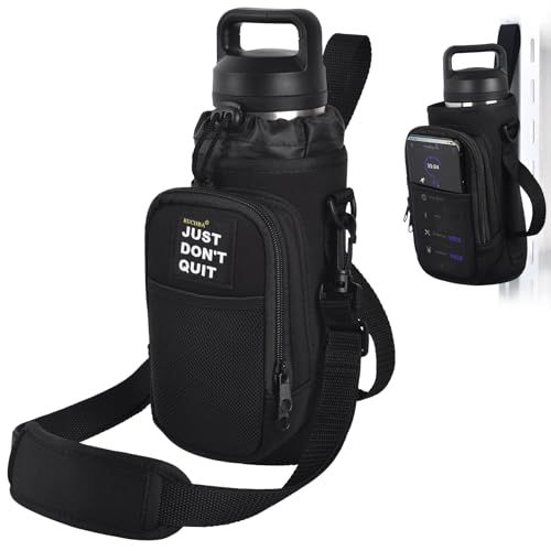 Magnetic Water Bottle Holder Bag with Phone Pocket for 24 32 40 oz, 5 Strong Magnets Neoprene Water Bottle Carrier Adjustable Crossbody Strap Gym Ourdoor