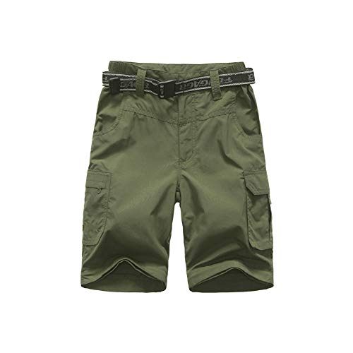 Boy's Convertible Hiking Pants - Lightweight Quick Dry Cargo Trousers, 12-14 Years, Army Green