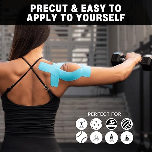 Kinesiology Tape for Shoulder | Waterproof, Sticks 7 Days, Precut Synthetic Material | K Tape for Shoulder Pain Relief & Support - Knees, Lower Back Pain, & Achilese (10 PCS | Nude)