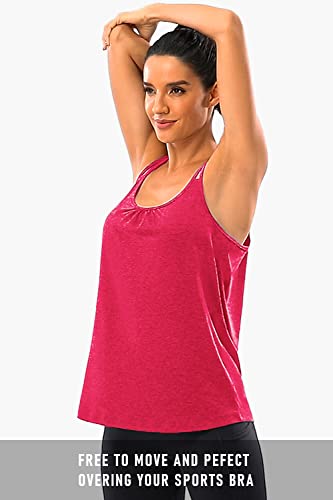 Hibelle Womens Watermelon Red Yoga Tank Top - Medium, Racerback Workout Shirt