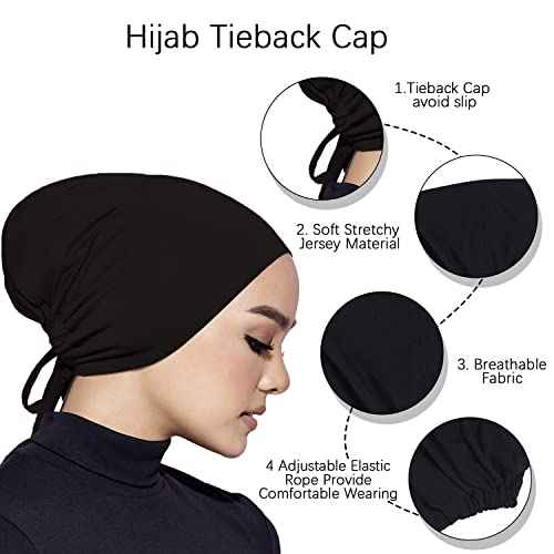 Faticinfa Under Scarf Hijab Cap With Tie-Back Closure Jersey Inner Cap With Rope Bonnet for Muslim Women