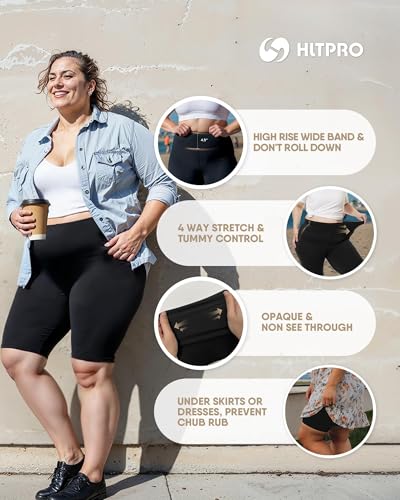 HLTPRO Plus Size Biker Shorts for Women 8 Inch Black 3X-Large with Pockets