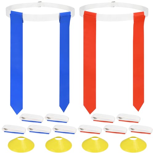 Flag Football Belts Set 10pcs with 20 Flags & Cones - Easy Tear Away Adjustable