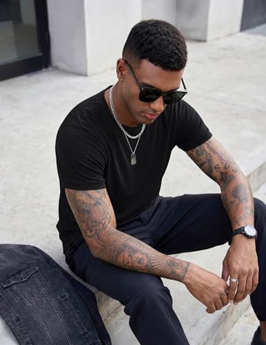 Men's Short Sleeve Muscle Gym T-Shirt - Large Black Athletic Cotton Top