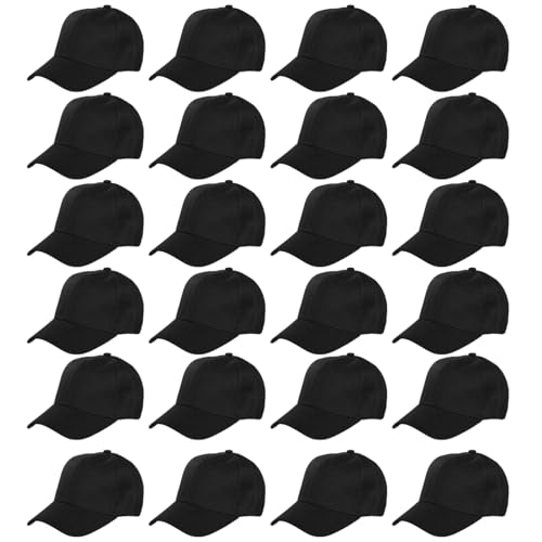 Black Baseball Caps Bulk 24 Pack - Unisex Trucker Hats with Adjustable Strap