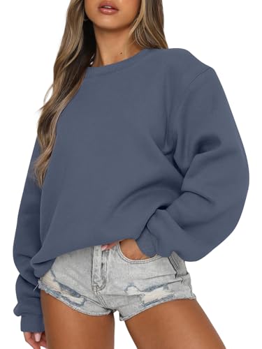 EFAN Womens Oversized Crewneck Sweatshirt Greyblue Large Y2K Fleece Hoodie