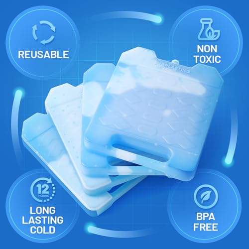 Jumbo XL Reusable Ice Packs for Cooler with Handle - Long Lasting Cooling 4 Pack
