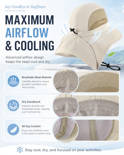 Sun Hat UPF50+ Wide Brim Bucket Hat Outdoor for Hiking Garden - One Size Beige
