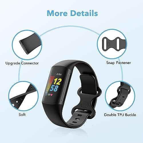 2 Pack Waterproof Bands Compatible with Fitbit Charge 5 / Fitbit Charge 6 for Women Men, Classic Soft Sports Replacement Wristbands for Women Men (Large 7.1''-9.1'', black/black)