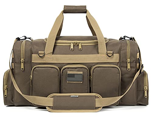 Heavy Duty Tactical Range Duffel Bag 27 Inch Khaki with US Flag Patch & Lockable Zippers