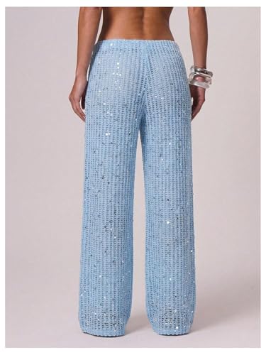 Women's Sequin Crochet Cover Up Pants Large Light Blue Beach Swimwear