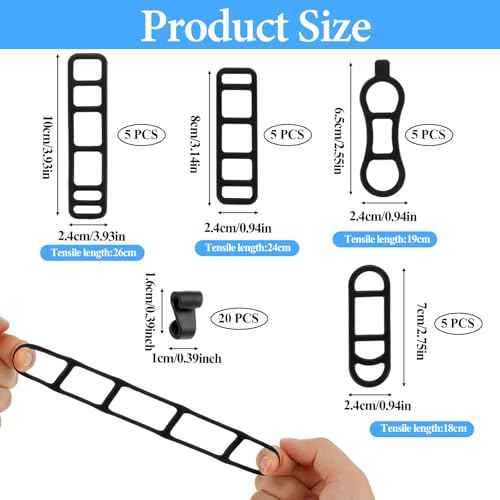 40Pcs Bicycle Light Silicone Straps Bike Silicone Mount Band with Hooks Rubber Light Strap Replacement Strap Black Handlebar Bands for Most Bicycle Lights Sets