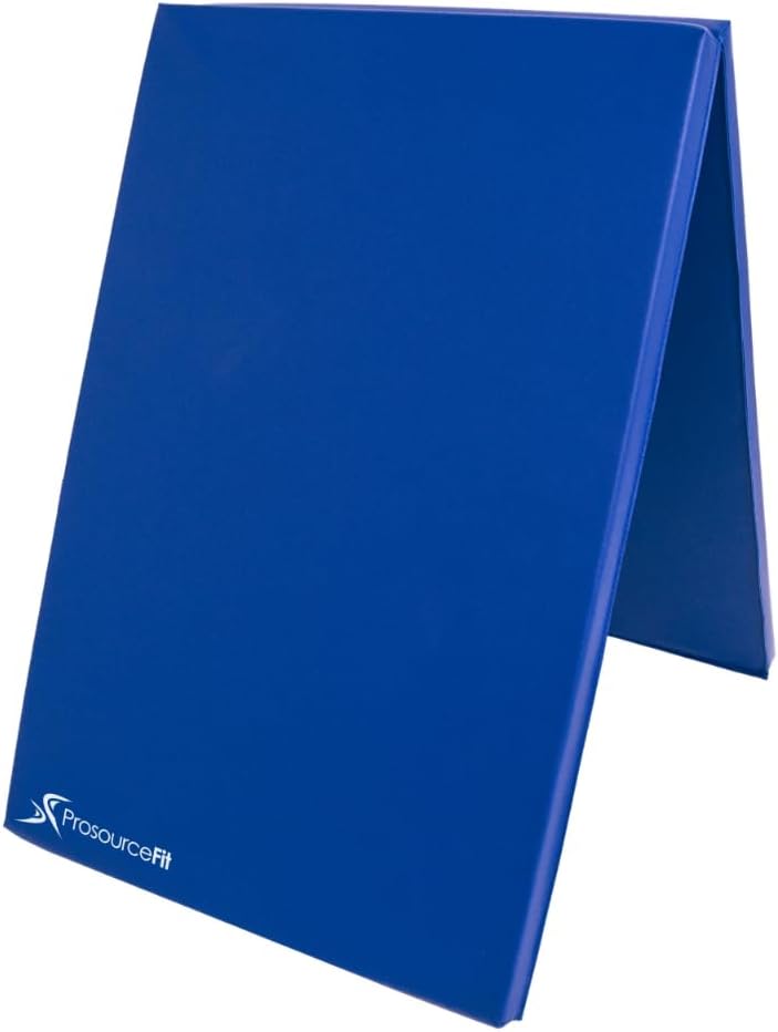 ProsourceFit Bi-Fold Folding Thick Exercise Mat 6’x2’ with Carrying Handles for MMA, Gymnastics Core Workouts, Blue