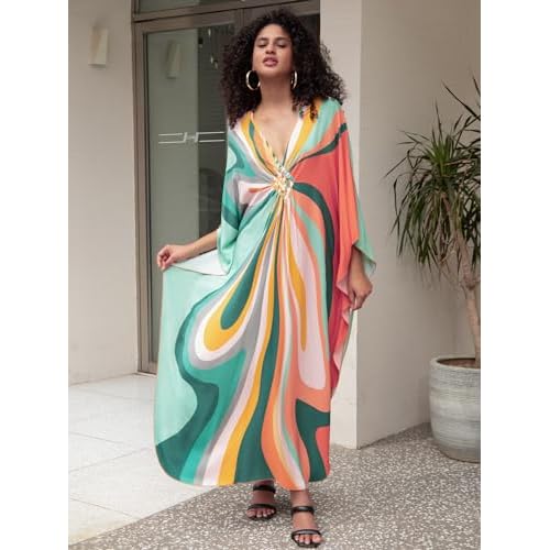 Women 2025 Summer Kaftan Dresses Plus Size Bathing Suit Cover Up Moo Moos Beach Dress for Swimwear Caftan Dress