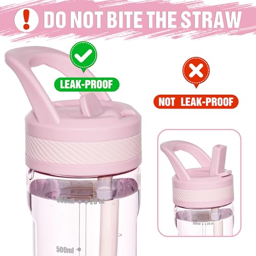 Kids Water Bottle 20oz Pink with Straw Lid BPA-Free Tritan Leakproof