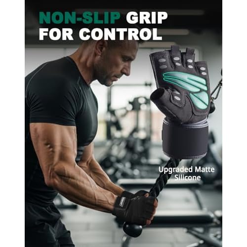 Trideer Workout Gloves for Men, Weight Lifting Gloves with Wrist Wrap Support, Full Palm Protection & Extra Grips for Weightlifting, Exercise, Cross Training, Fitness, Pull-up