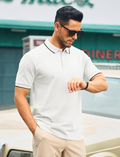 Cotrasen Men's Short Sleeve Cotton Pique Polo Shirt - Large White