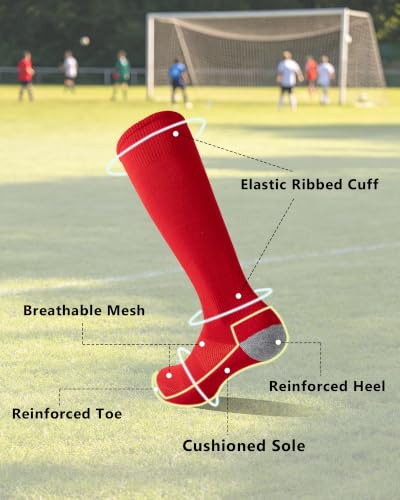 Kids Soccer Socks Youth Boys Knee High Sport Cushioned Socks - 8-12 Years, Black