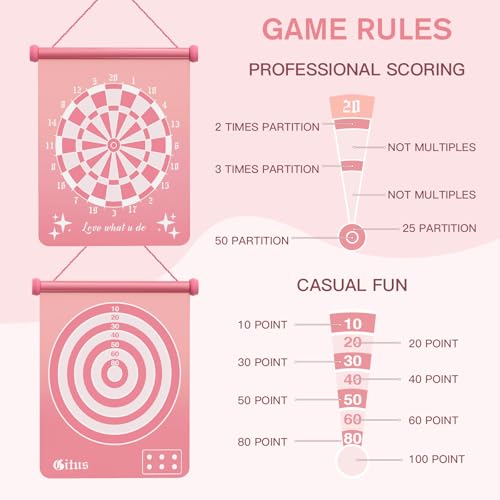 Pink Magnetic Dart Board for Teen Girls - Outdoor Indoor Game with 12 Darts