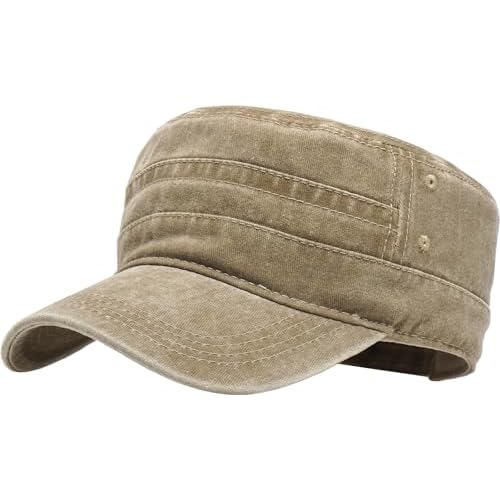 Unisex Cadet Army Caps Cotton Flat Top Cap Washed Military Hat Baseball Cap