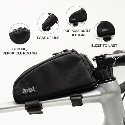 PACK2RIDE Toprock Frame Bag - Water Resistant, Durable Cordura Fabric & Bicycle Daily Essentials Holder - Top Tube, Frame Storage, Bikepacking for Road, Gravel Cycling - Black (1 L)