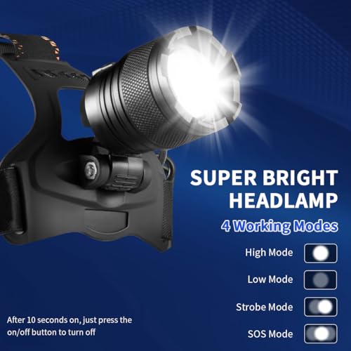 2-Pack Super Bright Rechargeable LED Headlamps for Adults, Outdoor & Work