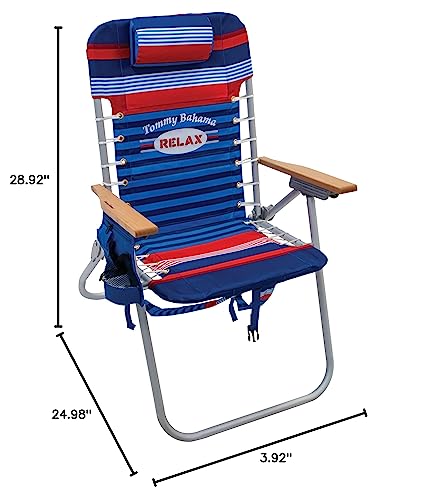 Tommy Bahama Hi-Boy 17" Seat Height 4-Position Lace-Up Suspension Folding Beach Backpack Chair, 2-Pack, Stripe