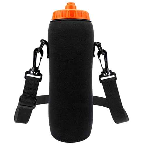 Linkidea Water Bottle Carrier with Strap Compatible with Gatorade Plastic Squeeze 32oz, Insulated Squeeze 30oz, Waterbottle Sling Bag Holder, Extra Long Shoulder Strap (59'') (Black)
