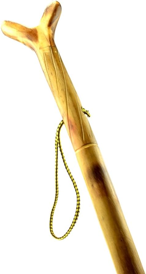 Natural Wood Walking Stick with V Yoke & Steel Spike – Handcrafted Hiking Staff for Hunting, Trekking & Outdoor Support – Model WS622-55YH