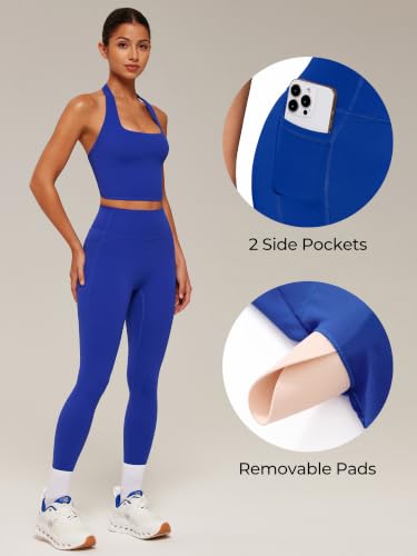 Women Halter Neck Workout Sets - Pilates Activewear Gym Set Medium Sapphire