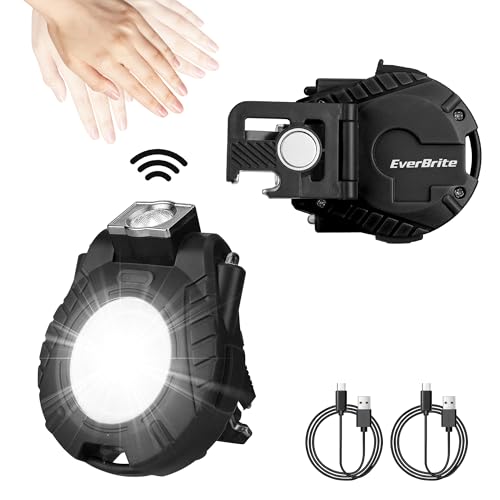 EverBrite COB Keychain Work Light, 2 Pack Rechargeable Keychain Light with Sensor Mode, Mini Magnetic Key Chain Light with 180¡Æ Rotatable Bracket, Bottle Opener, Clip - for Hiking, Camping, 6 Modes