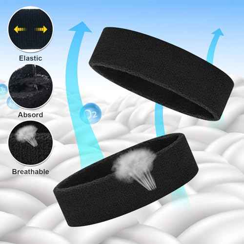 ONUPGO 4 Pack Sweatbands Sports Headbands for Men & Women, Cotton Headband Terry Cloth Sweatband for Tennis,Basketball,Football,Gym,Working Out - Moisture Wicking Elasticity