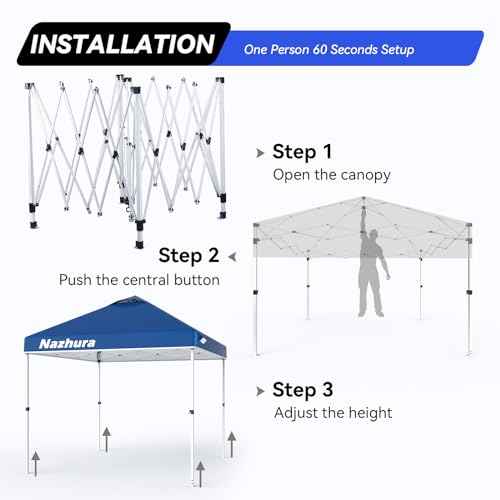Nazhura 10' x 10' Pop Up Canopy Tent with Sand Weight Bag, Freestanding Sun Shelter for Picnic and Camping, One Person Setup and Height Adjustable (Blue)